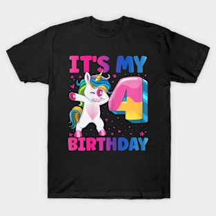 It'S My 4Th Birthday Unicorn 4 Year Old Girl T-Shirt